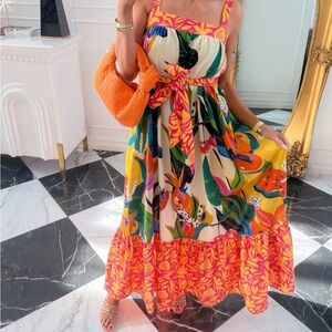 Vibrant Tropical Print Sundress in Multi-Color